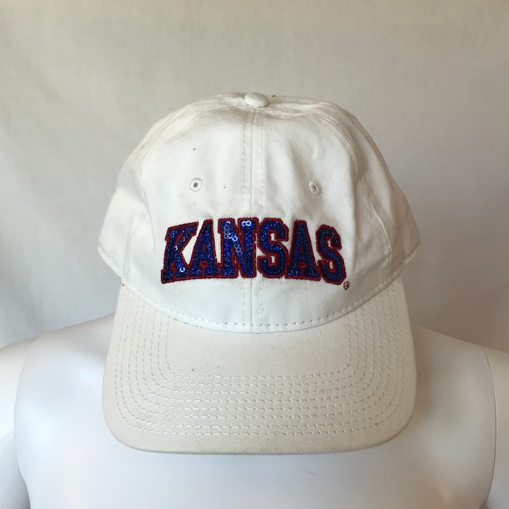 Sparkly Kansas KU Jayhawks white baseball Hat